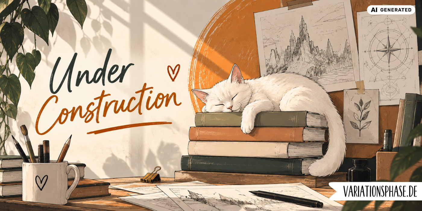 Moodbild: Weiße Katze auf Büchern, Schreibtischszenerie